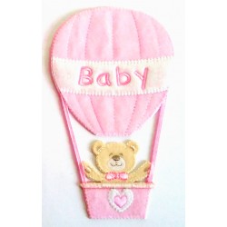 Iron-on Patch - Teddy Bear with Air Balloon - Pink
